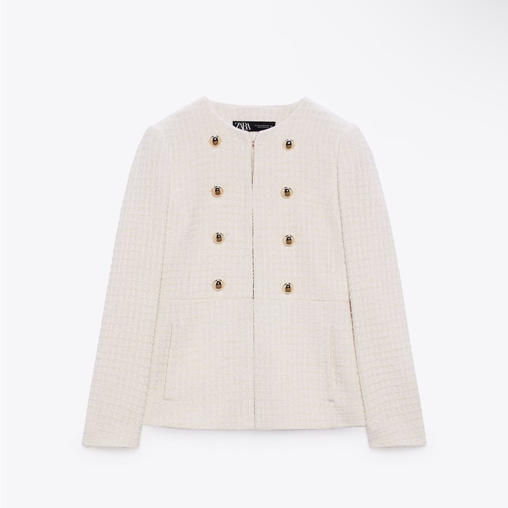 Zara Crème / White Textured Blazer